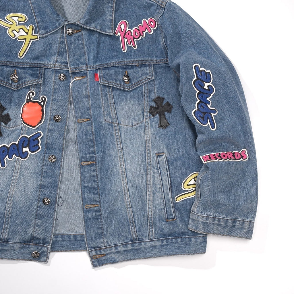 Patchwork Denim Jacket - Vintage Blue Gothic Street Jacket 0789